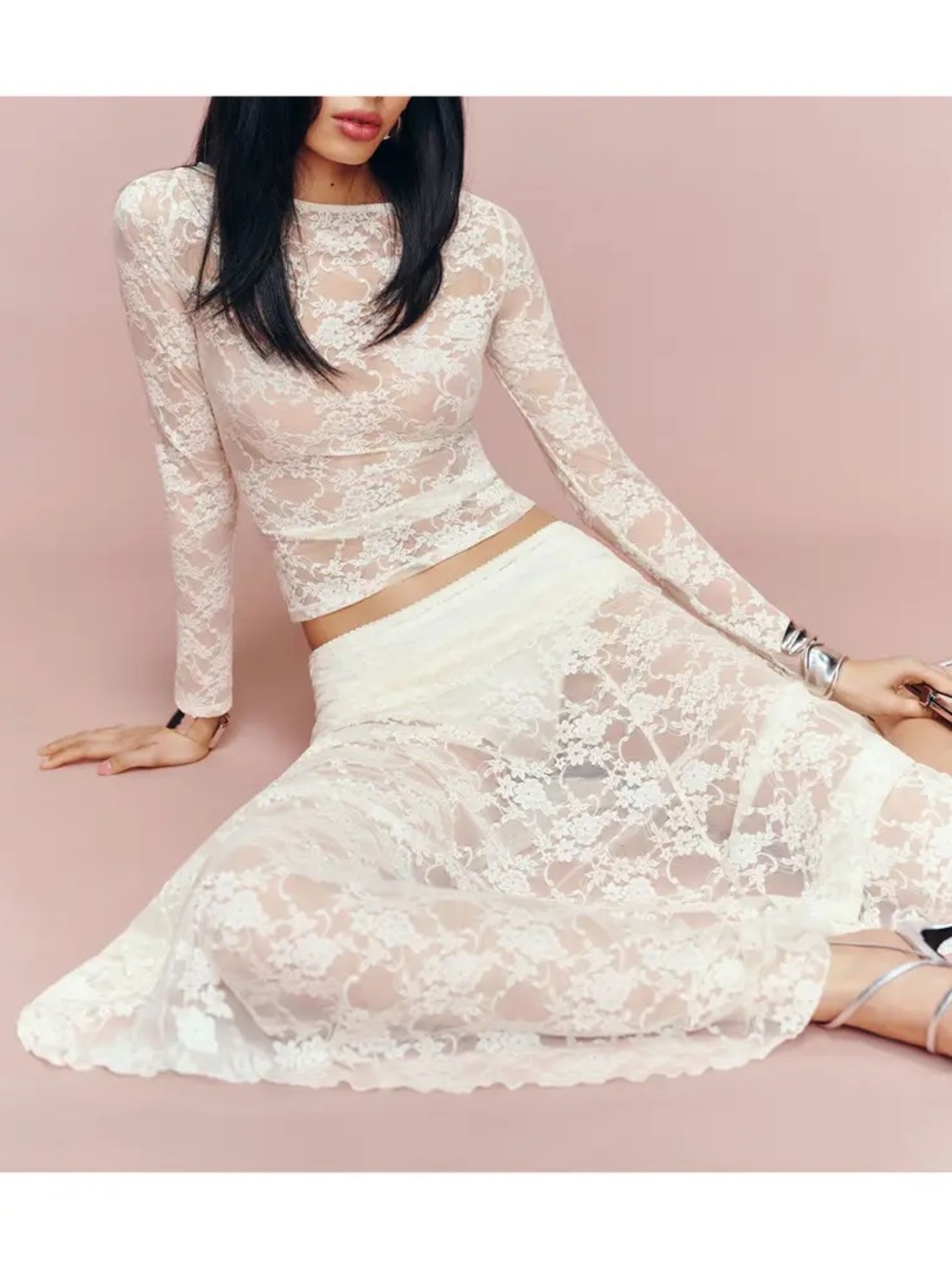 Reformation Adriano Lace Knit Top in Ivory